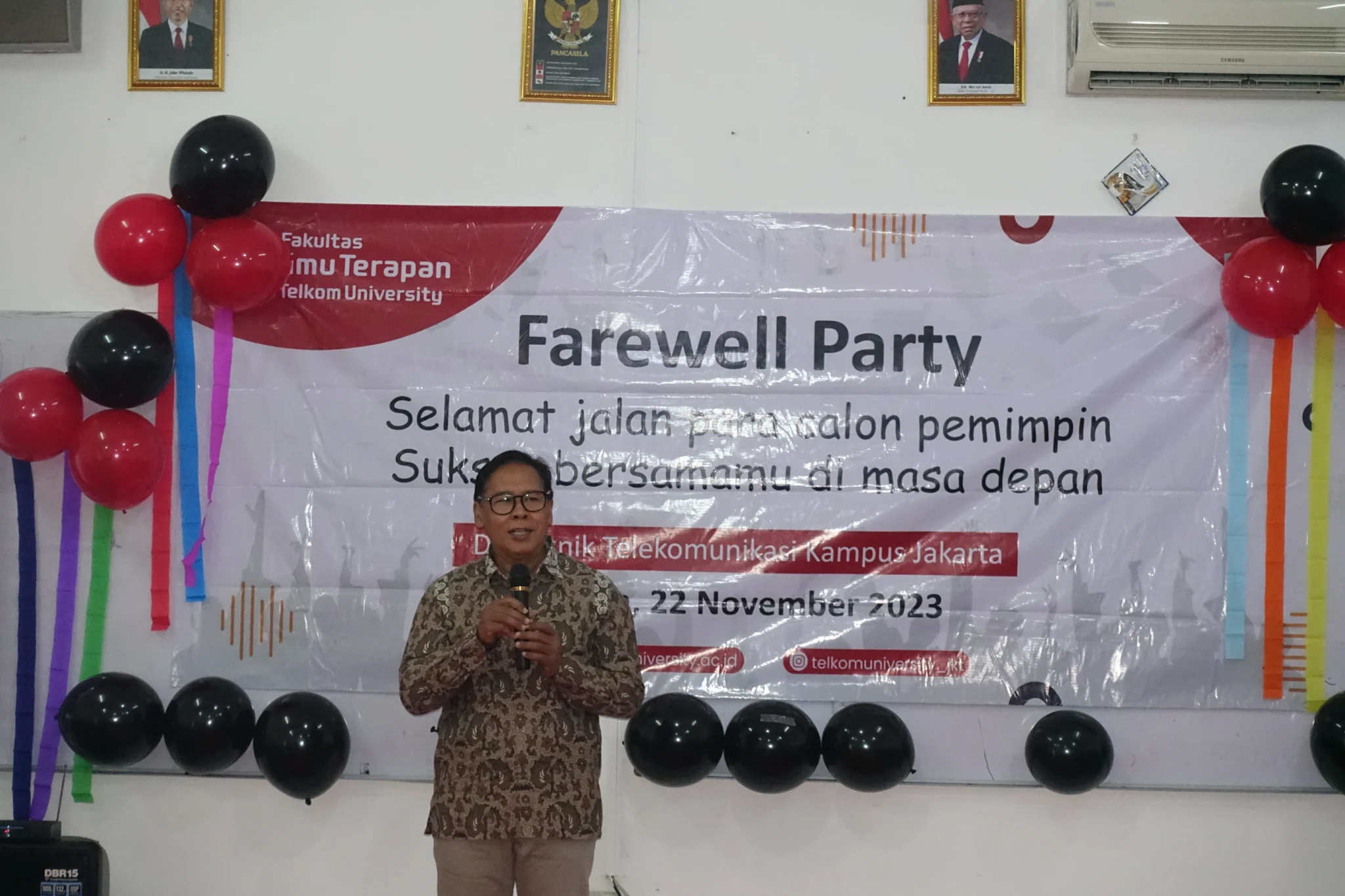 sambutan dari Bapak Dr. Ir. Agus Achmad Suhendra, M.T, Direktur TelU Kampus Jakarta di acara farewell Party