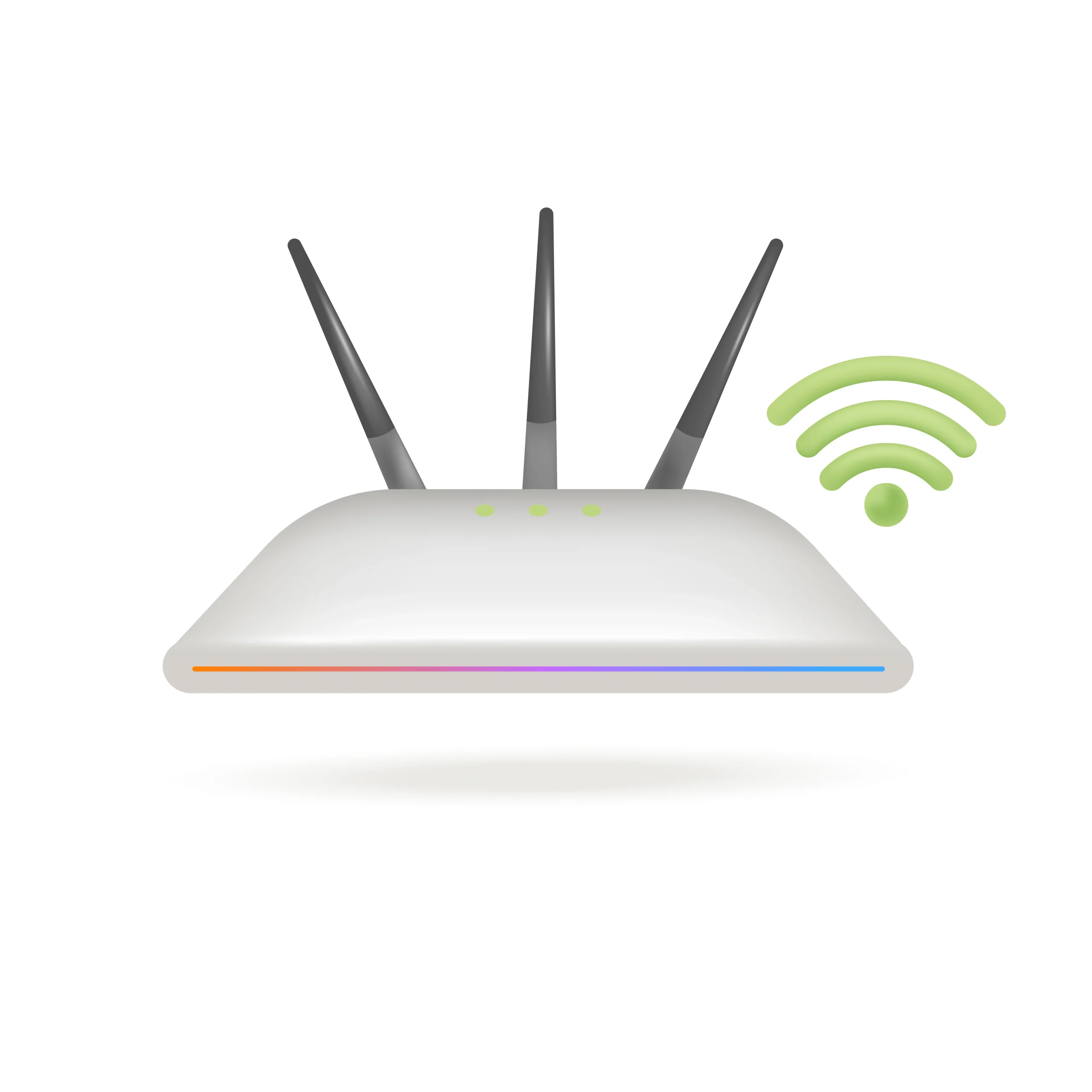 Wireless router and green Wi-Fi symbol 3D illustration Wireless router