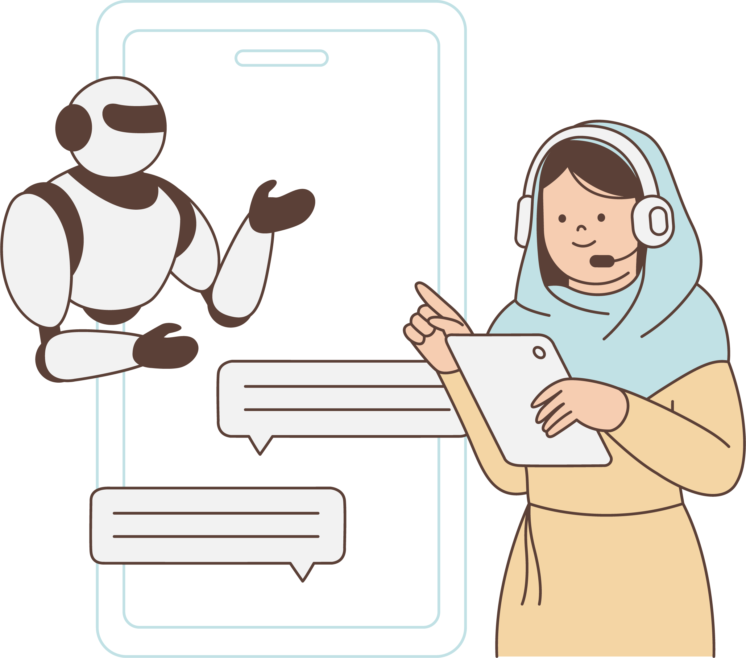 Woman Interacting with AI Chatbot for Digital Customer Service Illustration