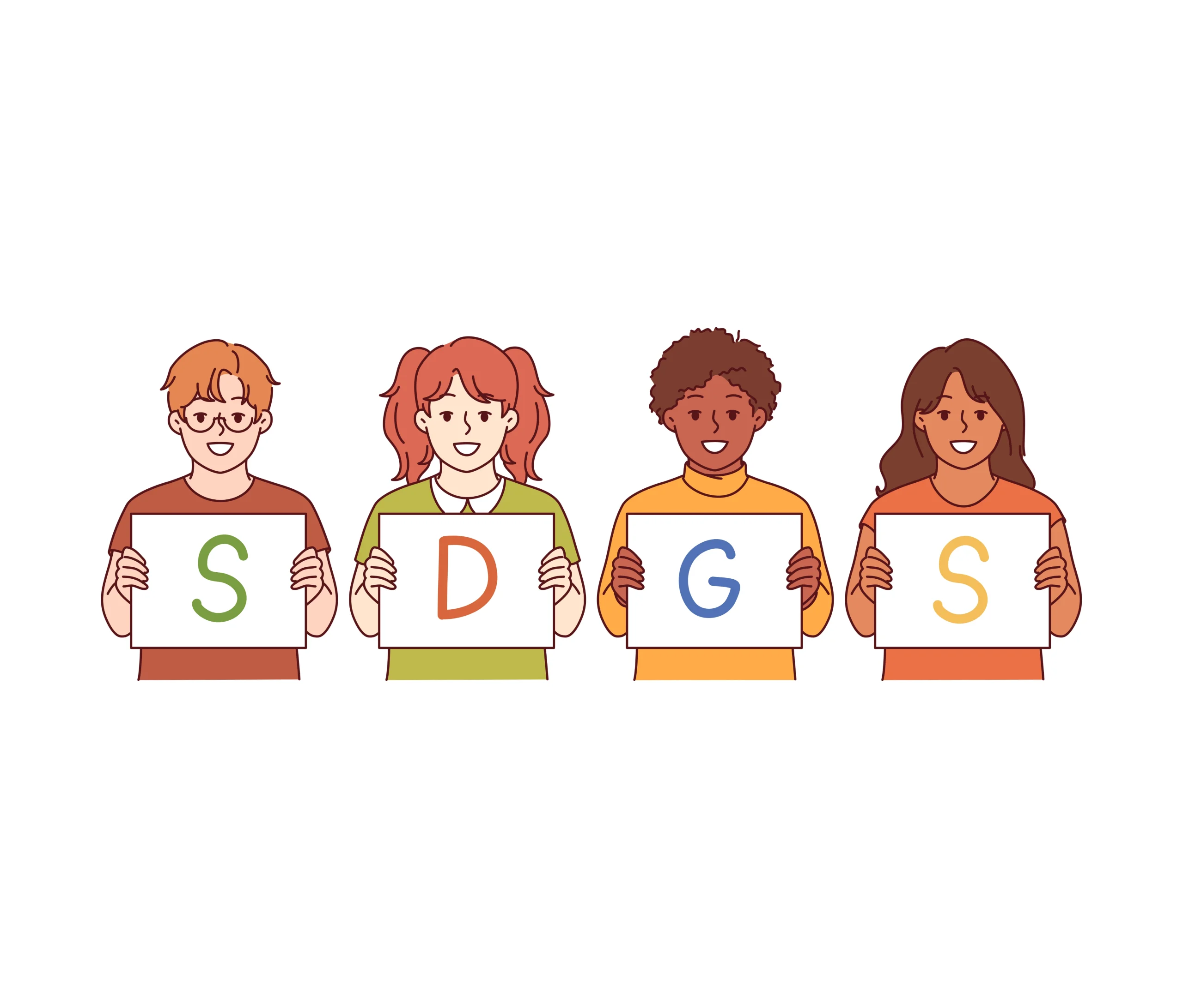sekumpulan orang memegang tulisan SDGs