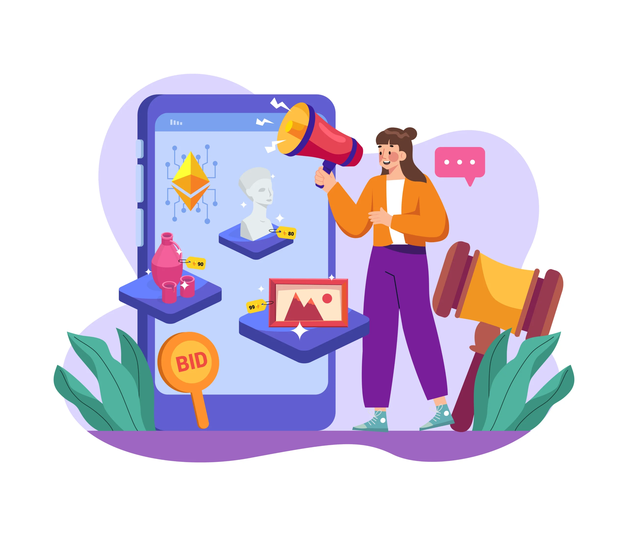 Seorang sedang melakukan lelang karya seni digital crypto art & nft