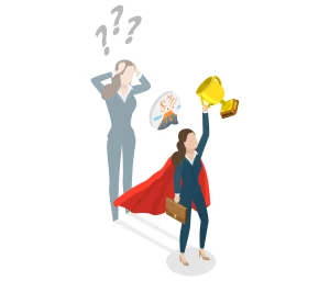 ilustrasi imposter syndrome saat seorang yang berhasil dan berprestasi walau punya keraguan atau ketidakpastian terhadap dirinya sendiri.