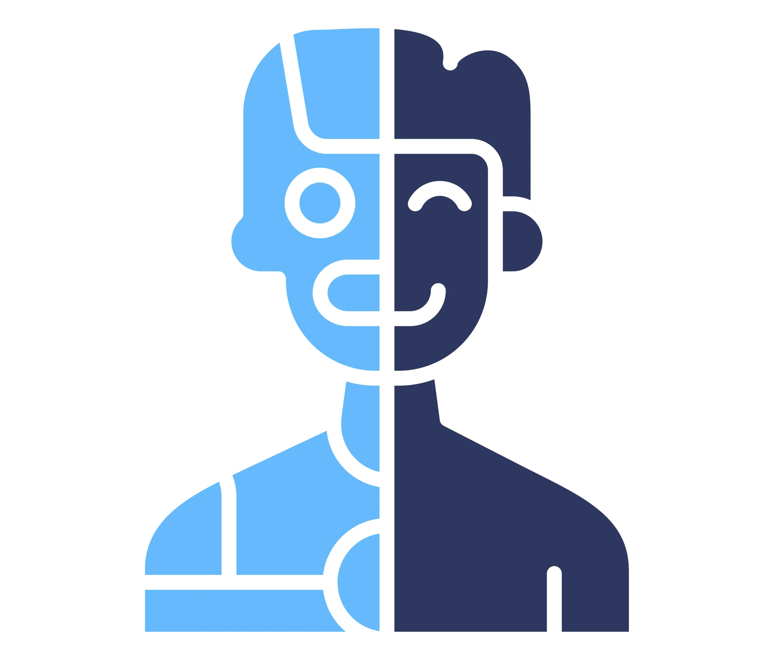 Ilustrasi algorithmic bias yang menampilkan wajah manusia dan robot yang digabungkan menjadi satu sosok. Ilustrasi algorithmic bias yang menampilkan wajah manusia dan robot yang digabungkan menjadi satu sosok.
