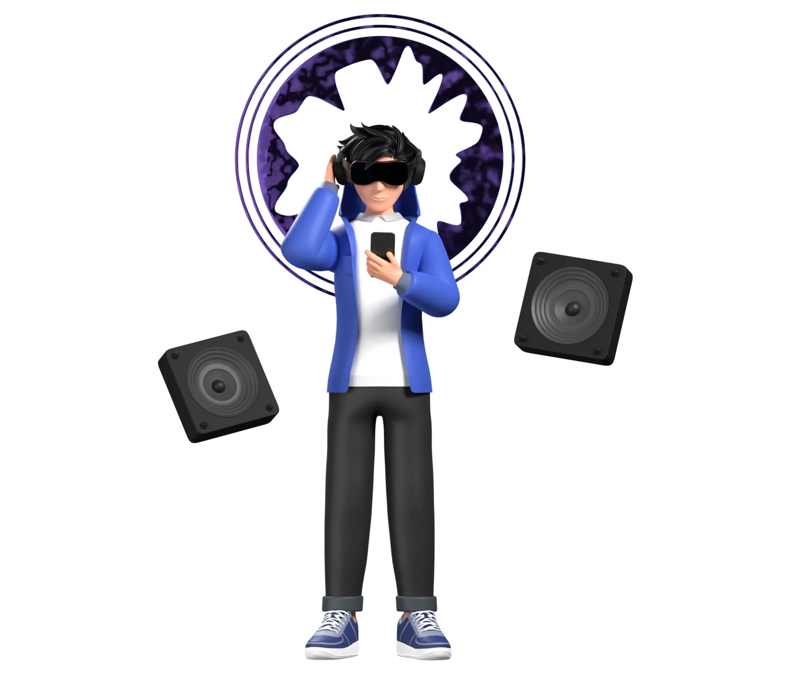 Gambar ini melambangkan pengalaman spatial audio atau suara 3D yang imersif dalam lingkungan virtual. Gambar ini melambangkan pengalaman spatial audio atau suara 3D yang imersif dalam lingkungan virtual.