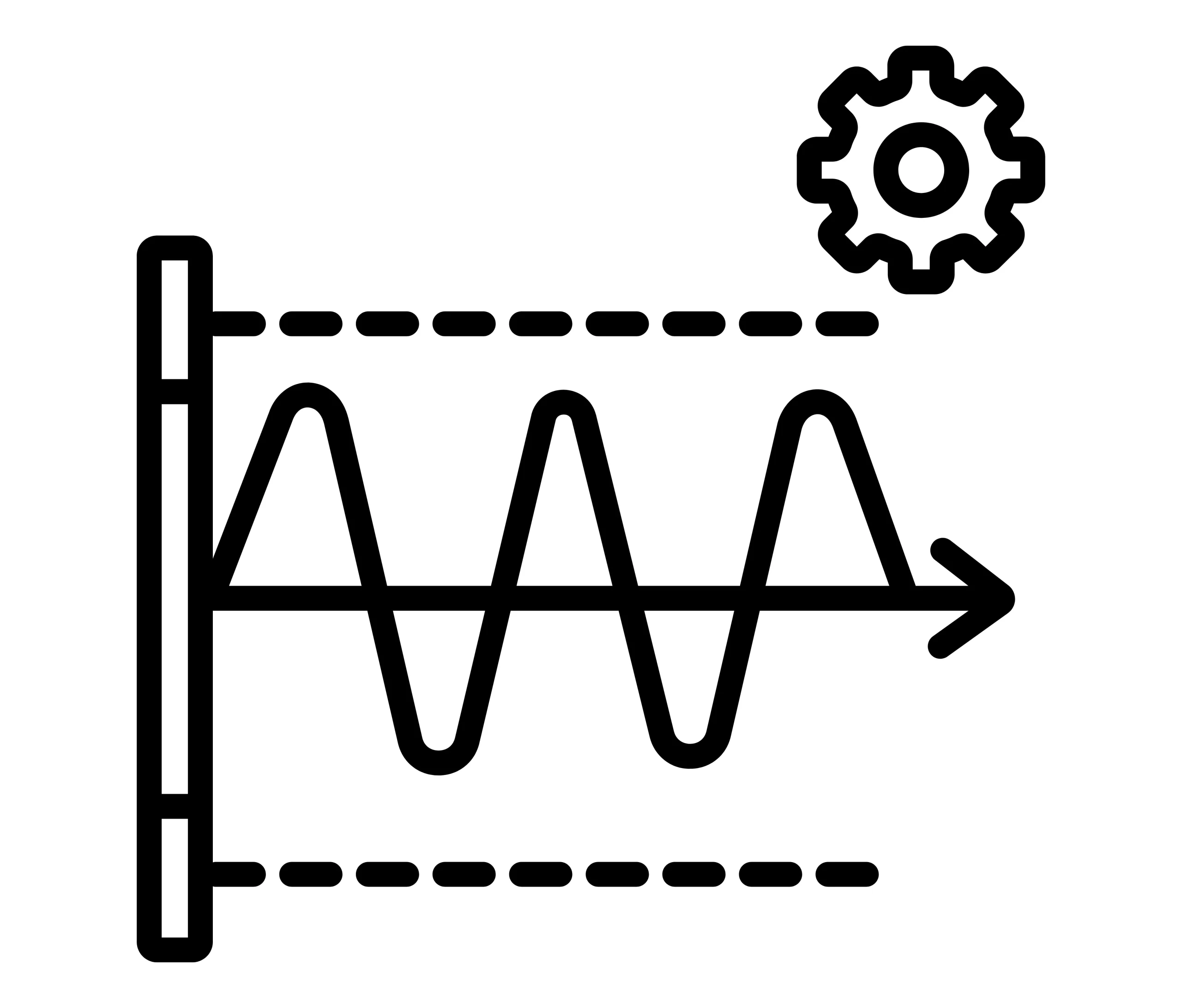 Ikon garis berwarna hitam yang menampilkan grafik gelombang dari efek doppler