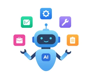 Ilustrasi robot AI sebagai tool workflow automation yang menggambarkan otomatisasi tugas dan proses kerja