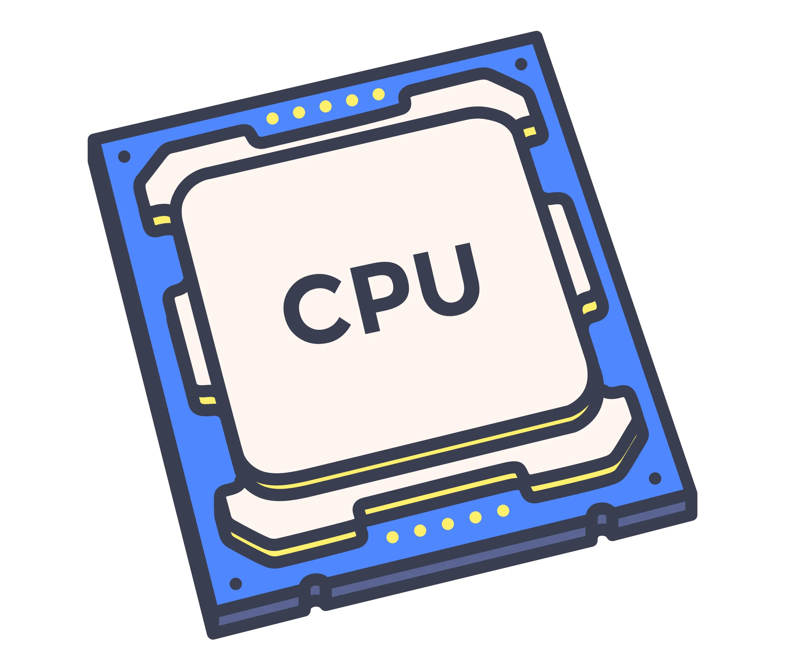 Ilustrasi arsitektur prosesor berwarna krem dengan tulisan “CPU” pada bagian tengah Ilustrasi arsitektur prosesor berwarna krem dengan tulisan “CPU” pada bagian tengah