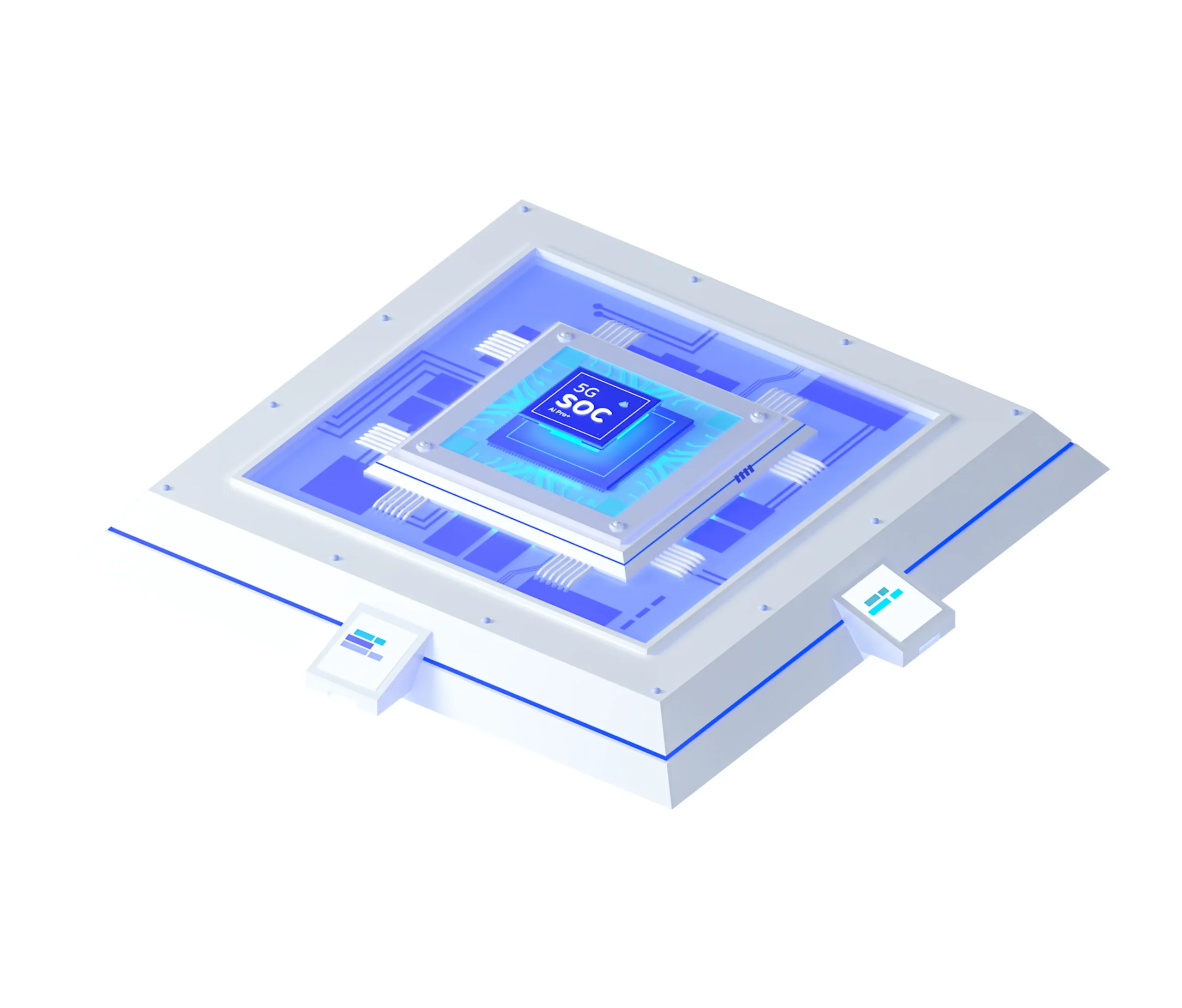 Ilustrasi arsitektur prosesor chip modern berwarna biru yang terpasang pada modul sirkuit elektronik Ilustrasi arsitektur prosesor chip modern berwarna biru yang terpasang pada modul sirkuit elektronik