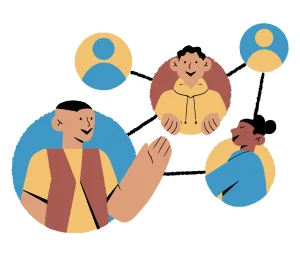 jaringan peer support system yang menghubungkan antar mahasiswa melalui garis relasi dalam lingkaran