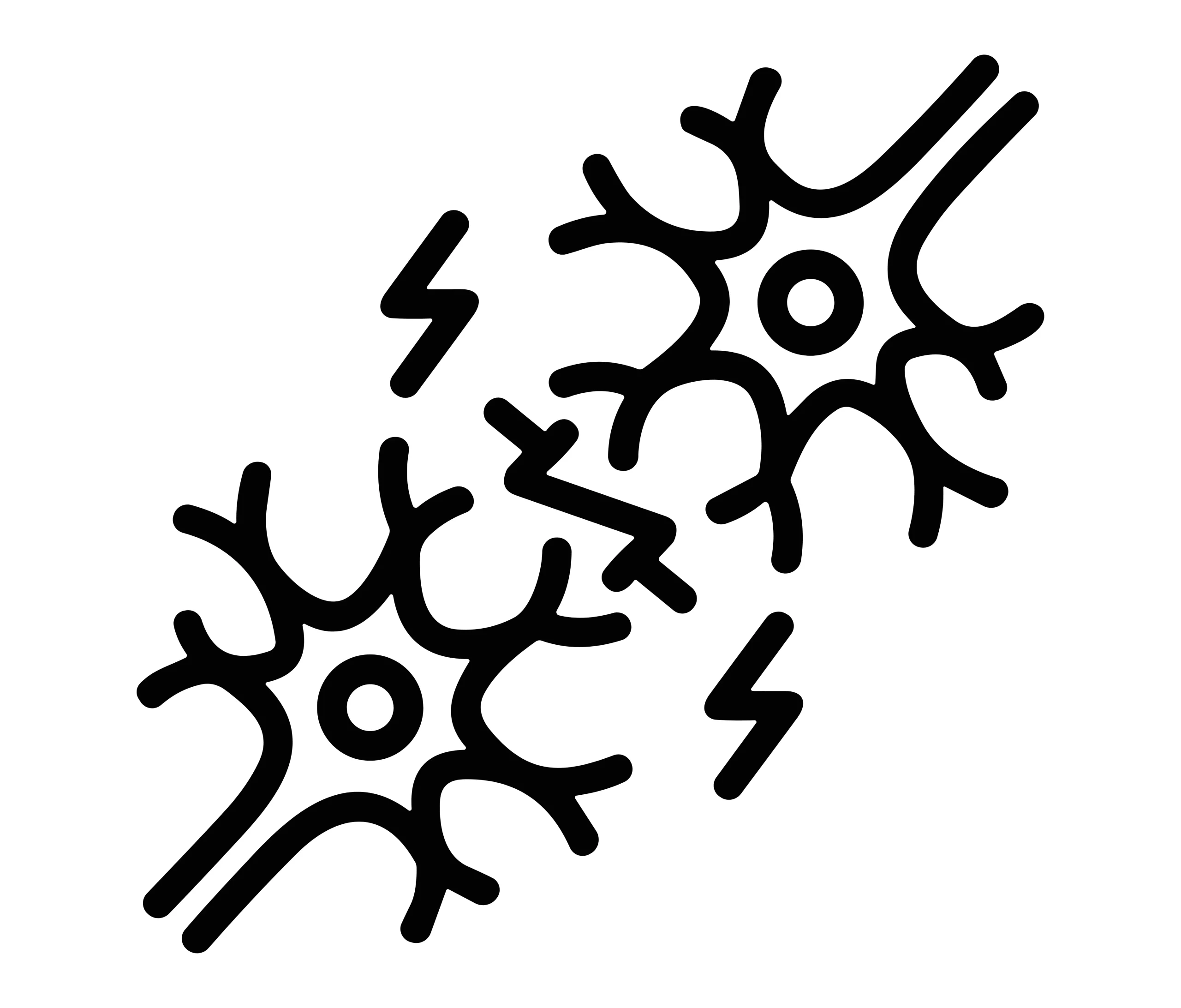 Ilustrasi garis hitam yang menggambarkan koneksi neuron pada PINN dengan sinyal listrik di antaranya Ilustrasi garis hitam yang menggambarkan koneksi neuron pada PINN dengan sinyal listrik di antaranya