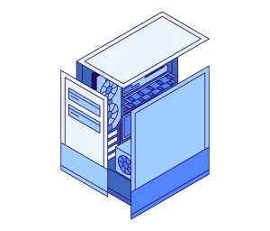 laptop dan komputer desktop dalam tampilan isometrik berbasis RISC-V